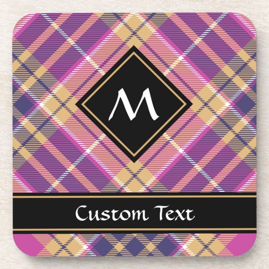 Roze, goud en blauwe tartan bier onderzetter (Voorkant)