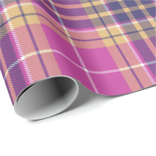 Roze, goud en blauwe tartan cadeaupapier