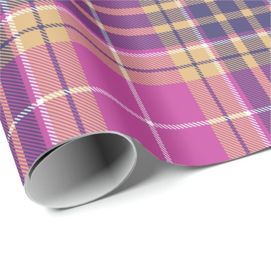 Roze, goud en blauwe tartan cadeaupapier (Rol Hoek)