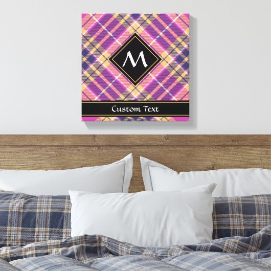 Roze, goud en blauwe tartan canvas afdruk (Insitu (Slaapkamer))