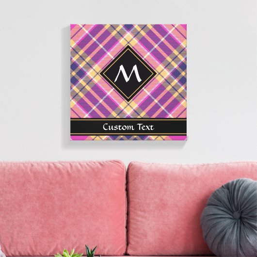 Roze, goud en blauwe tartan canvas afdruk (Insitu (Woonkamer))