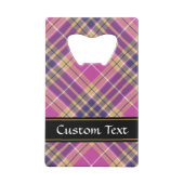 Roze, goud en blauwe tartan creditkaart flessenopener (Achterkant)