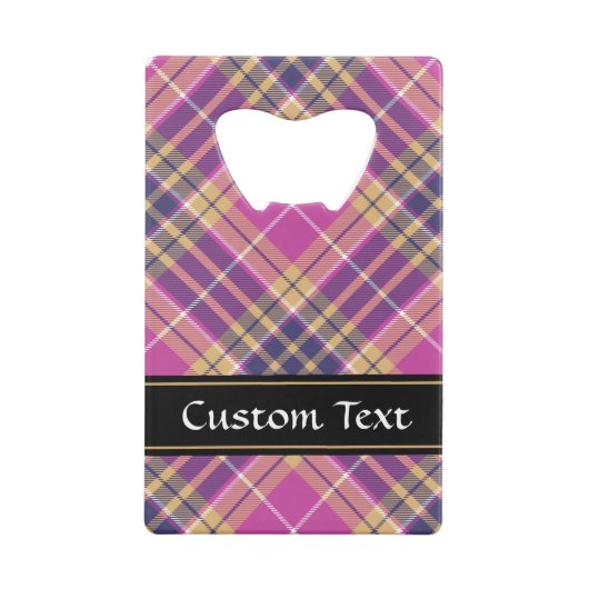 Roze, goud en blauwe tartan creditkaart flessenopener (Achterkant)