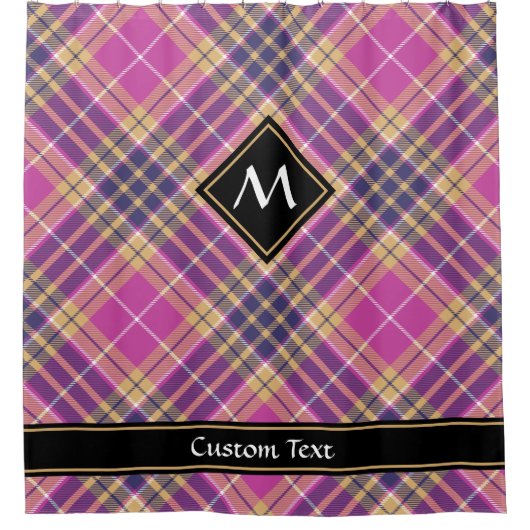 Roze, goud en blauwe tartan douchegordijn (Voorkant)