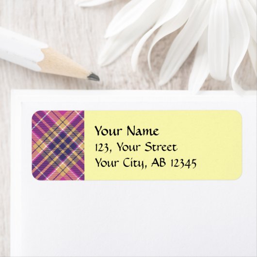 Roze, goud en blauwe tartan etiket (Insitu)