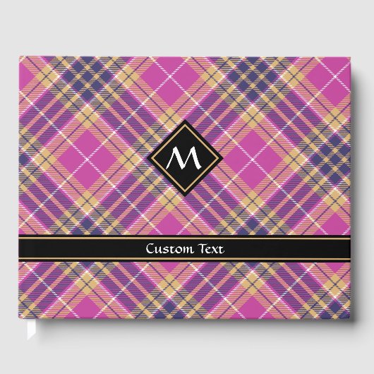 Roze, goud en blauwe tartan gastenboek (Voorkant)