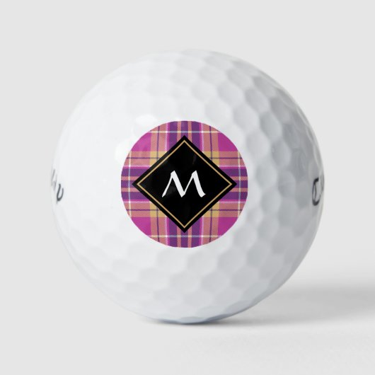 Roze, goud en blauwe tartan golfballen (Voorkant)