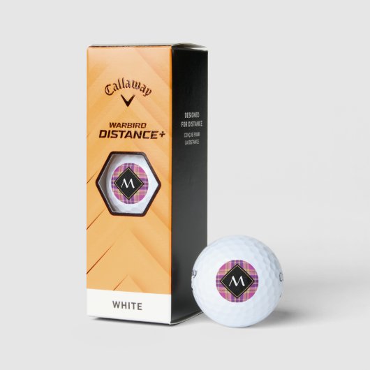 Roze, goud en blauwe tartan golfballen (Verpakking)