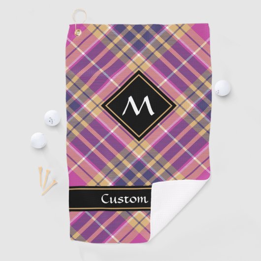 Roze, goud en blauwe tartan golfhanddoek (Insitu)