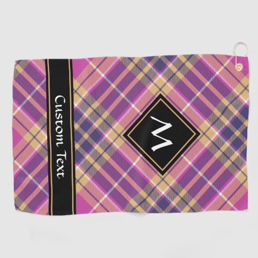 Roze, goud en blauwe tartan golfhanddoek (Horizontaal)