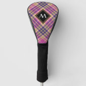Roze, goud en blauwe tartan golfheadcover (Voorkant)