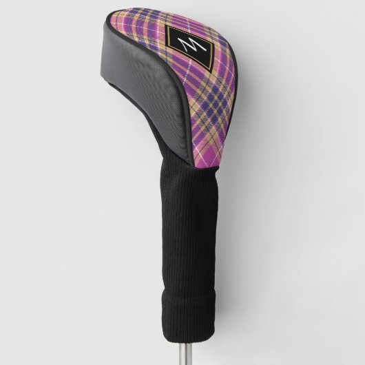 Roze, goud en blauwe tartan golfheadcover (Schuin)