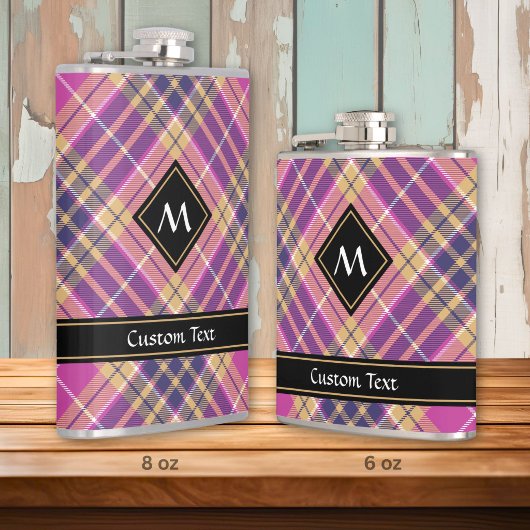 Roze, goud en blauwe tartan heupfles
