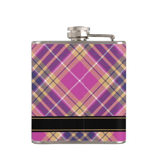 Roze, goud en blauwe tartan heupfles (Achterkant)