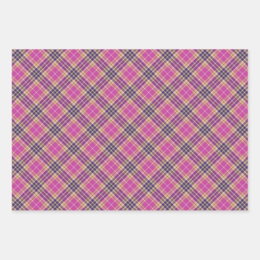 Roze, goud en blauwe tartan inpakpapier vel (Voorkant 3)