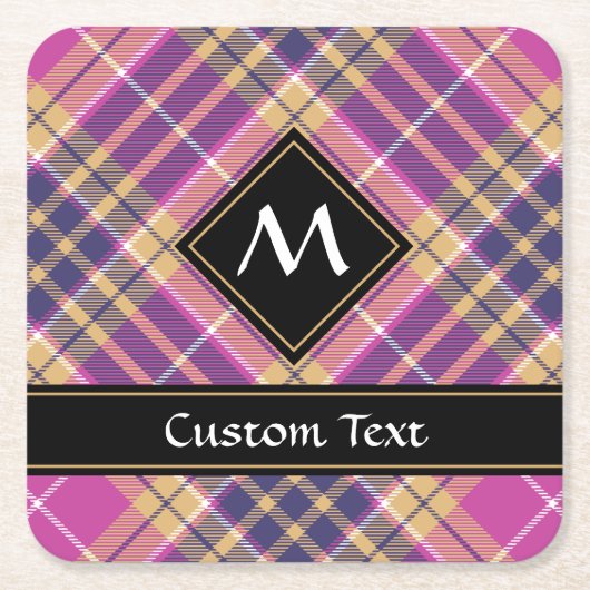 Roze, goud en blauwe tartan kartonnen onderzetters (Voorkant)