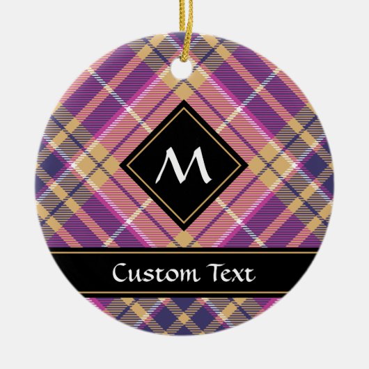 Roze, goud en blauwe tartan keramisch ornament (Voorkant)