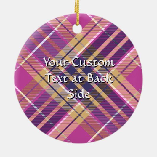 Roze, goud en blauwe tartan keramisch ornament (Achterkant)