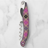 Roze, goud en blauwe tartan kurkentrekker (Voorkant)