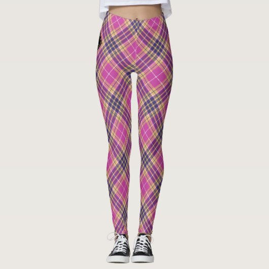 Roze, goud en blauwe tartan leggings (Voorkant)