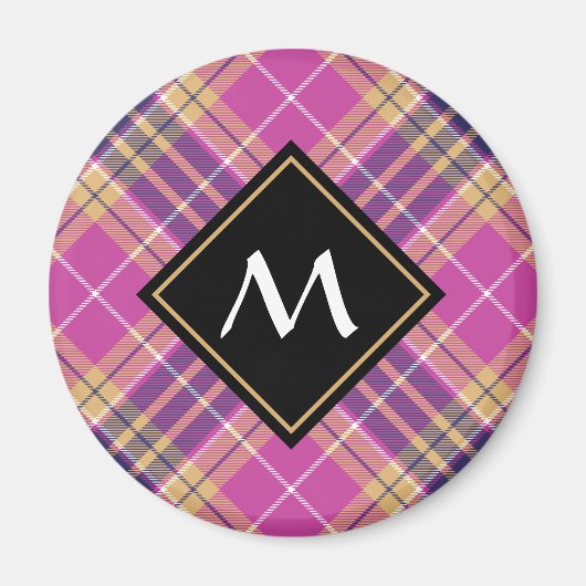 Roze, goud en blauwe tartan magneet (Voorkant)