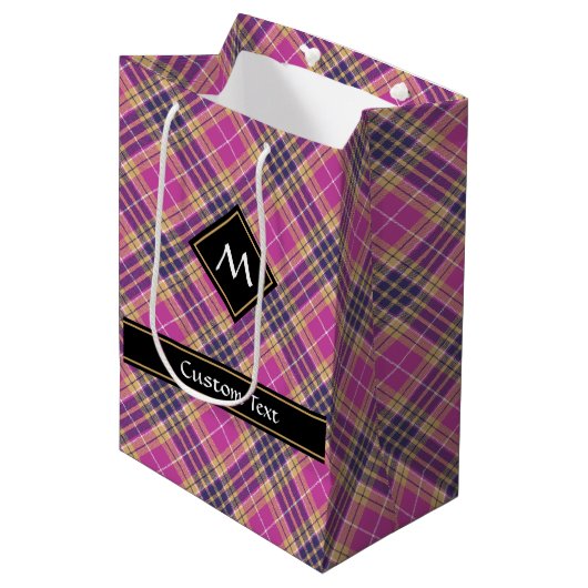 Roze, goud en blauwe tartan medium cadeauzakje (Voorkant Gekanteld)