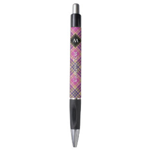 Roze, goud en blauwe tartan pen