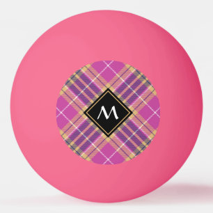 Roze, goud en blauwe tartan pingpongbal