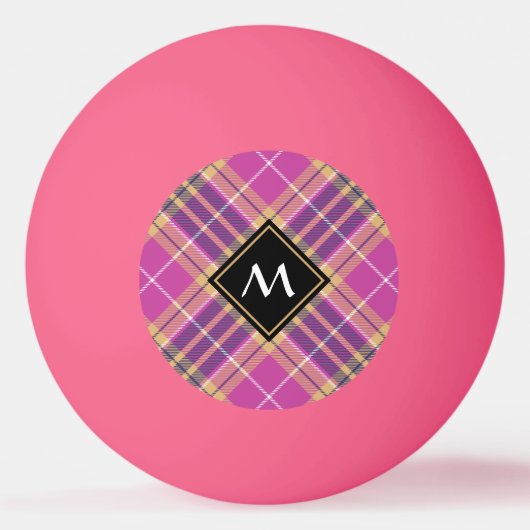 Roze, goud en blauwe tartan pingpongbal (Voorkant)