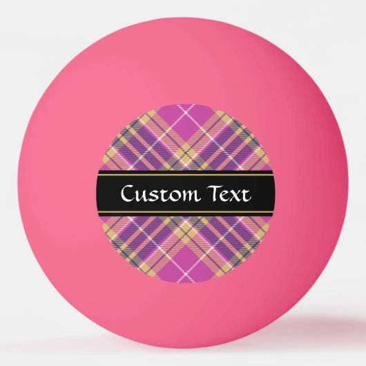 Roze, goud en blauwe tartan pingpongbal (Achterkant)