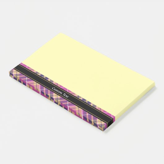 Roze, goud en blauwe tartan post-it® notes (Schuin)