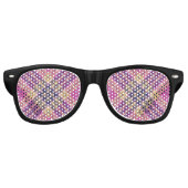 Roze, goud en blauwe tartan retro zonnebril (Voorkant)