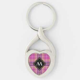 Roze, goud en blauwe tartan sleutelhanger