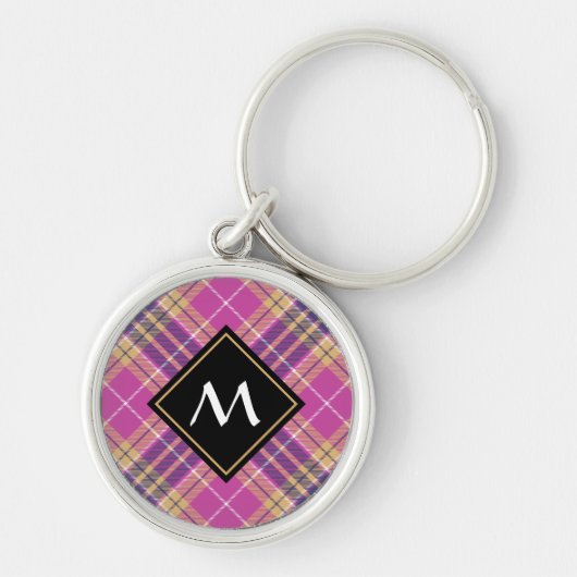 Roze, goud en blauwe tartan sleutelhanger (Voorkant)