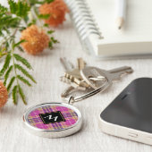 Roze, goud en blauwe tartan sleutelhanger (Zijkant)