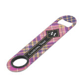 Roze, goud en blauwe tartan speed flessenopener (Voorkant Gekanteld)