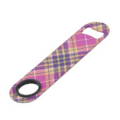 Roze, goud en blauwe tartan speed flessenopener (Achterkant Gekanteld)