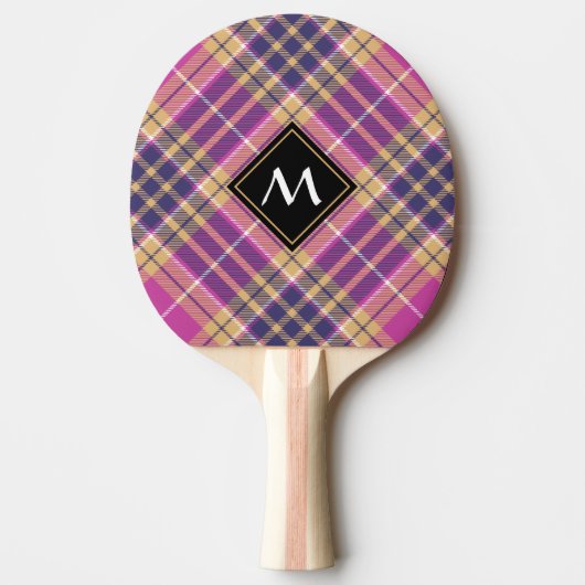 Roze, goud en blauwe tartan tafeltennisbatje (Voorkant)