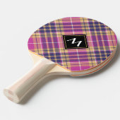 Roze, goud en blauwe tartan tafeltennisbatje (Voorkant Gekanteld)