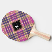 Roze, goud en blauwe tartan tafeltennisbatje (Zijkant)