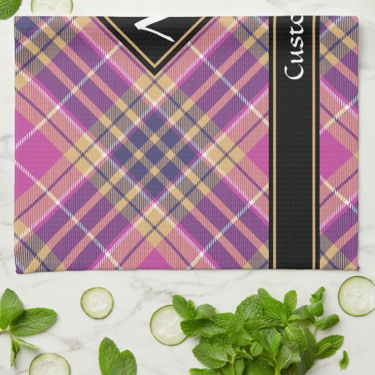 Roze, goud en blauwe tartan theedoek (Gevouwen)