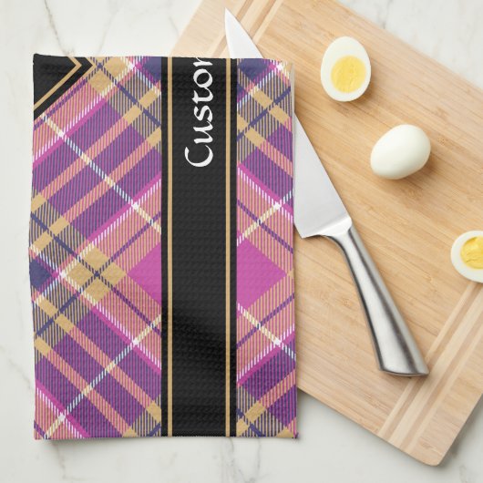 Roze, goud en blauwe tartan theedoek (Quarter Fold)