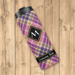 Roze, goud en blauwe tartan thermosbeker