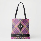 Roze, goud en blauwe tartan tote bag (Voorkant)