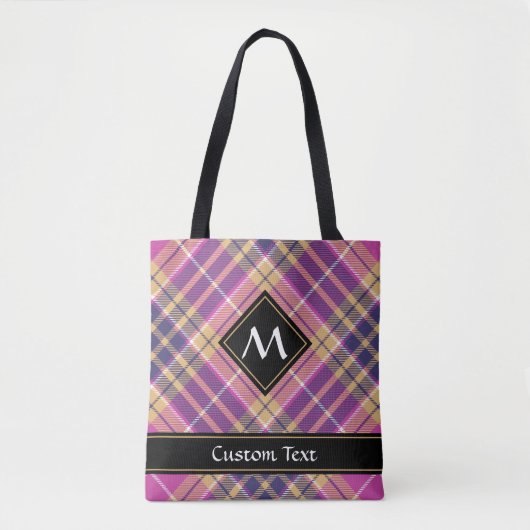 Roze, goud en blauwe tartan tote bag (Voorkant)