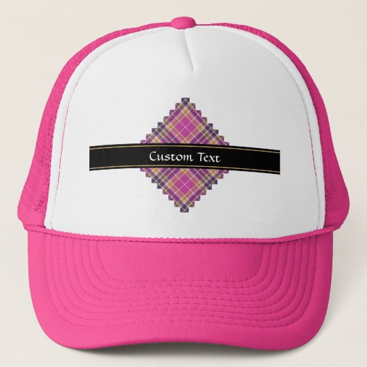 Roze, goud en blauwe tartan trucker pet (Voorkant)
