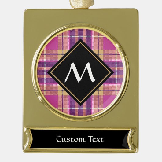 Roze, goud en blauwe tartan verguld banner ornament (Voorkant)