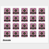 Roze, goud en blauwe tartan vierkante sticker (Vel)
