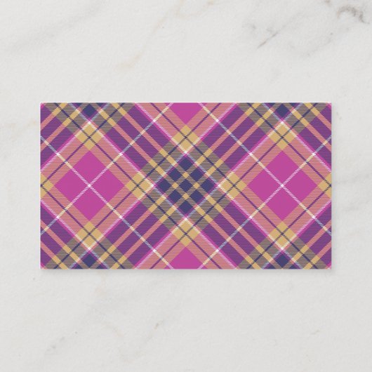 Roze, goud en blauwe tartan visitekaartje (Achterkant)