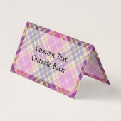 Roze, goud en blauwe tartan visitekaartje (Achterkant)